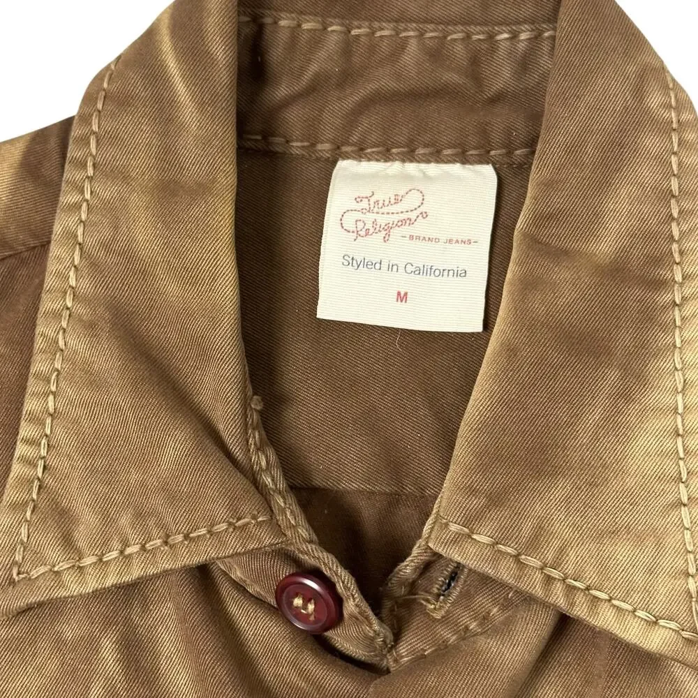 Vintage Y2K True Religion Military Patch Western Shirt Brown Cotton Distressed M